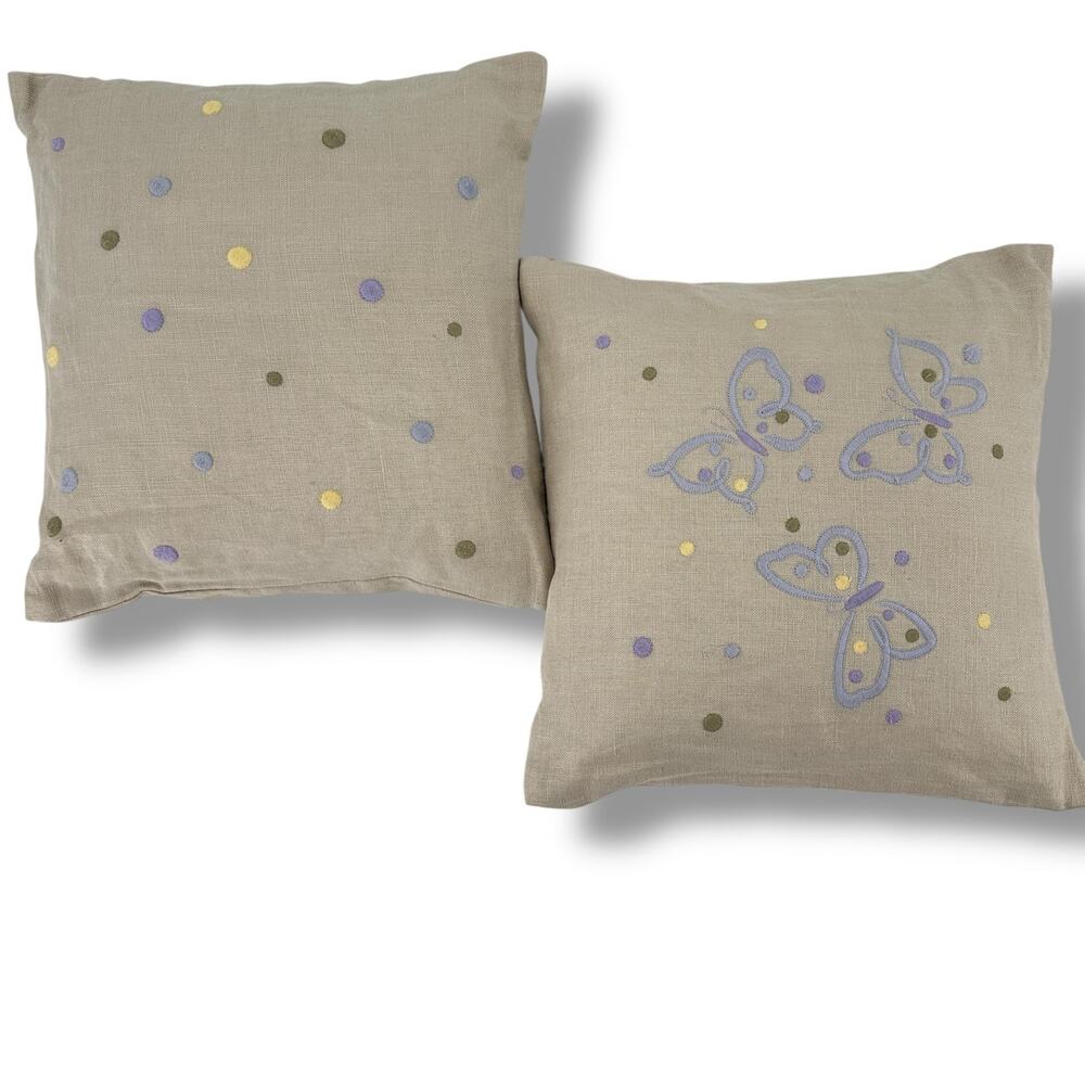 Pottery Barn Butterfly Polka Dot Throw Pillow Set 12" Square Ribbon Tie